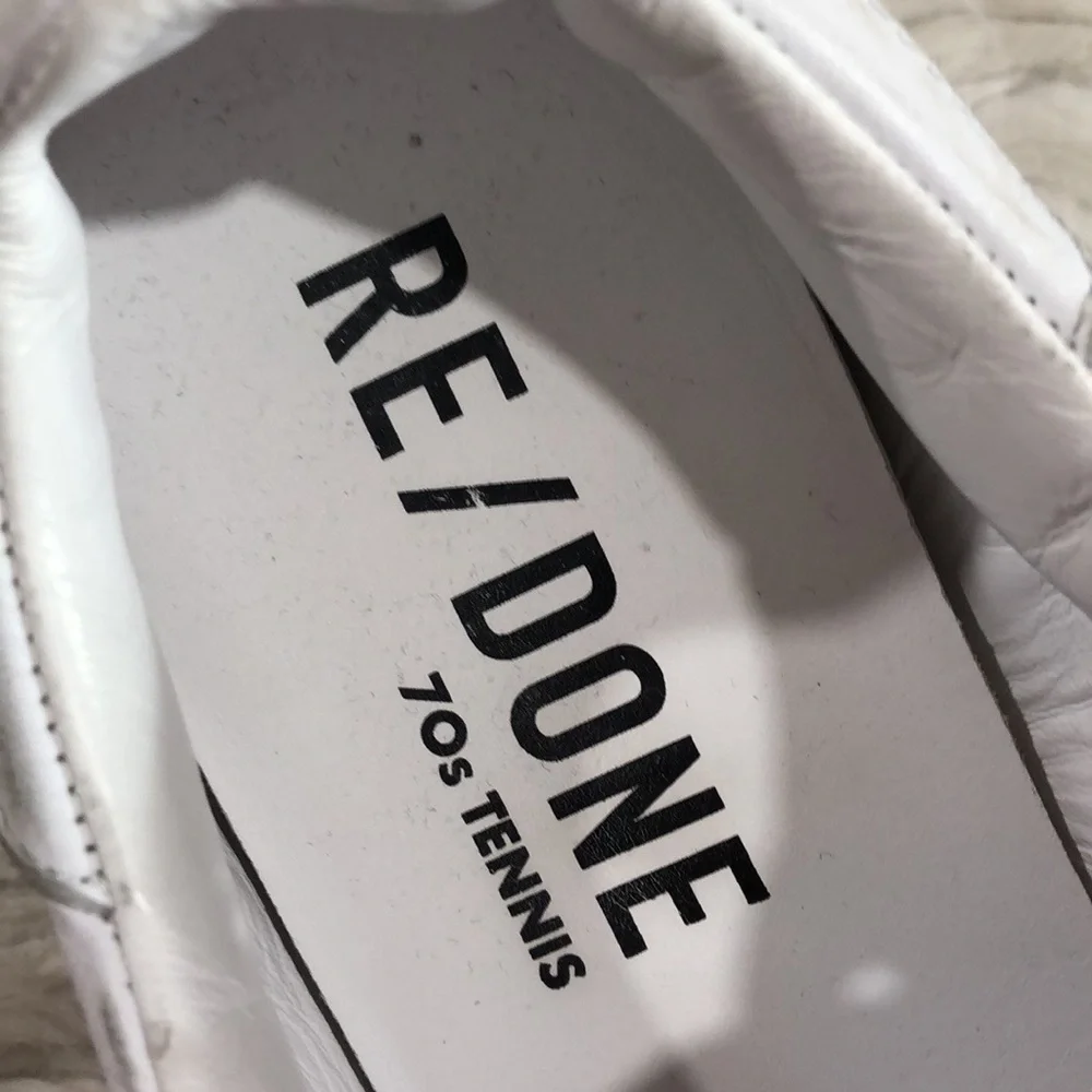 Re/done 70s Leather Tennis White Ankle Sneakers